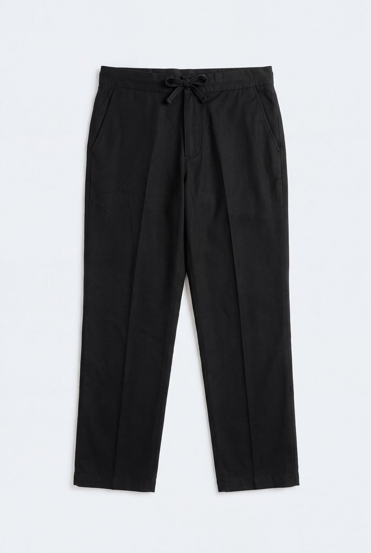 Black Comfort Fit Cotton Trousers - Front Flat Lay - Hustle N Holla