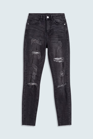 Black Distressed Denim Jeans - Hustle N Holla
