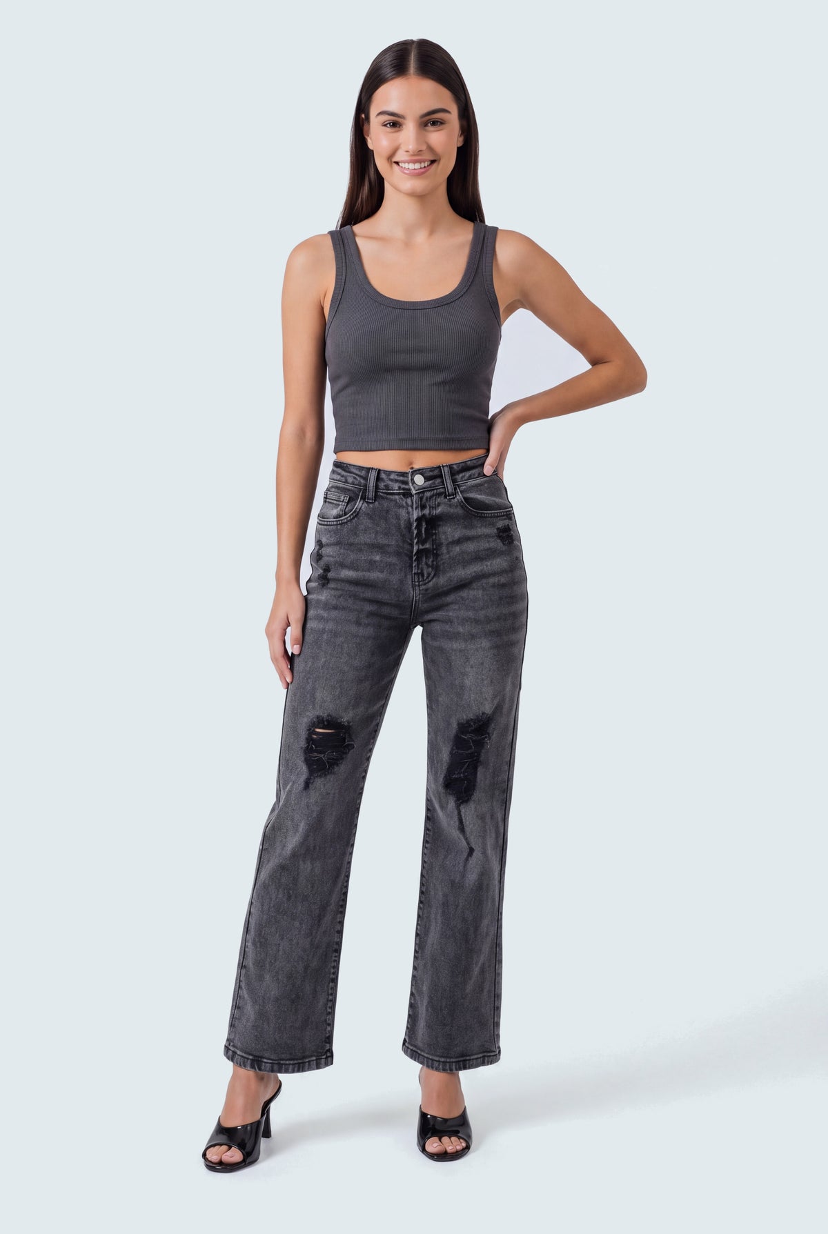 Black Distressed Denim Jeans - Hustle N Holla