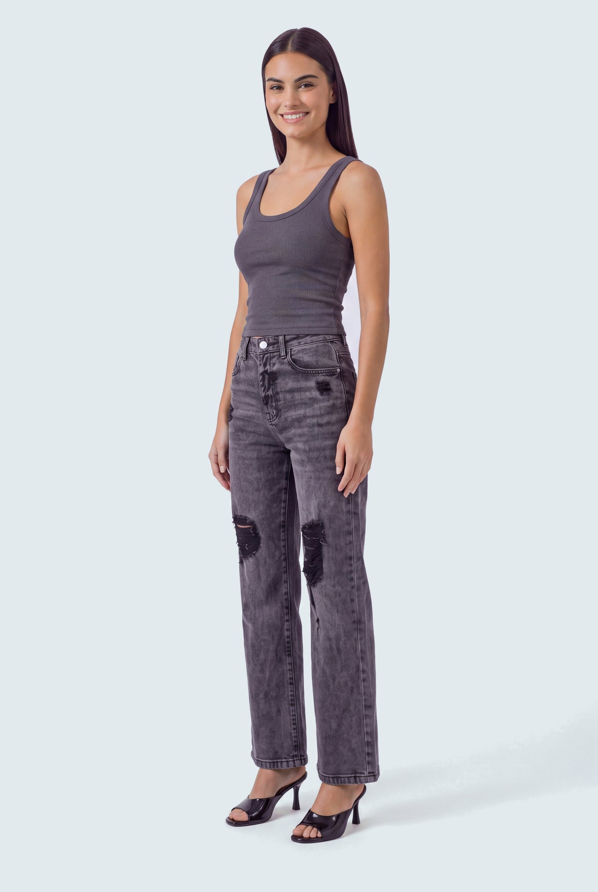 Black Distressed Denim Jeans - Hustle N Holla