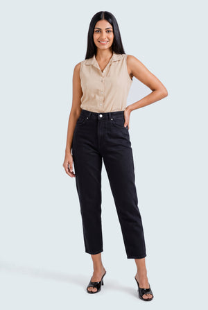 Black High Rise Mom Fit Jeans - Hustle N Holla