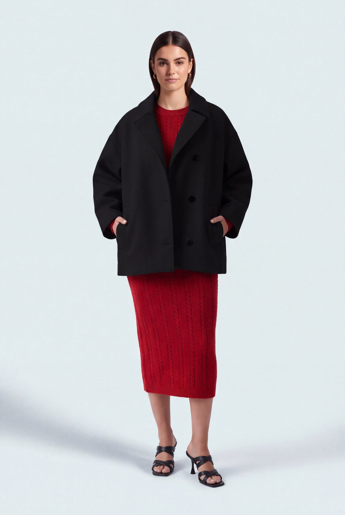 Black Oversized Wool Coat - Front View - Hustle N Holla