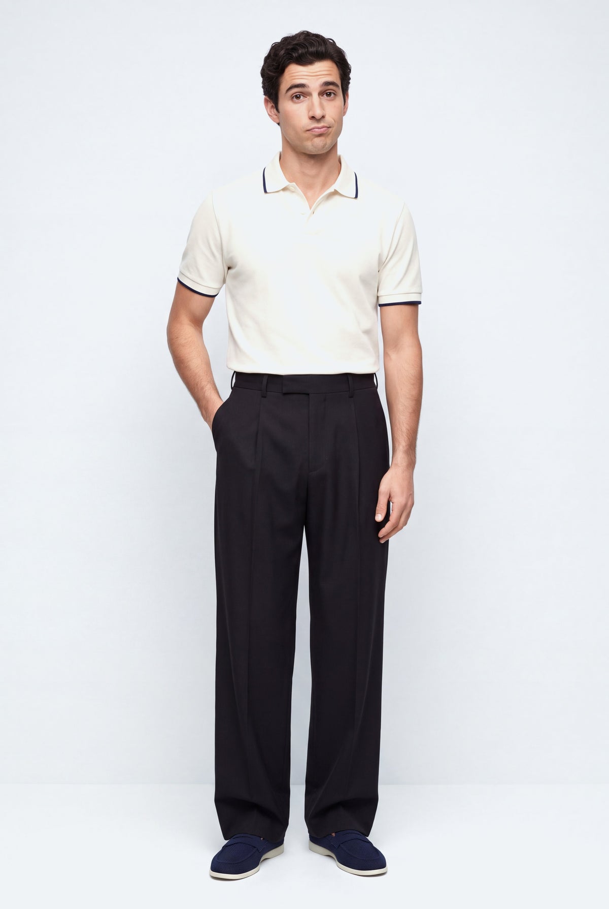 Black Pleated Smart Tailored Loose Fit Premium Trousers - Front View - Hustle N Holla