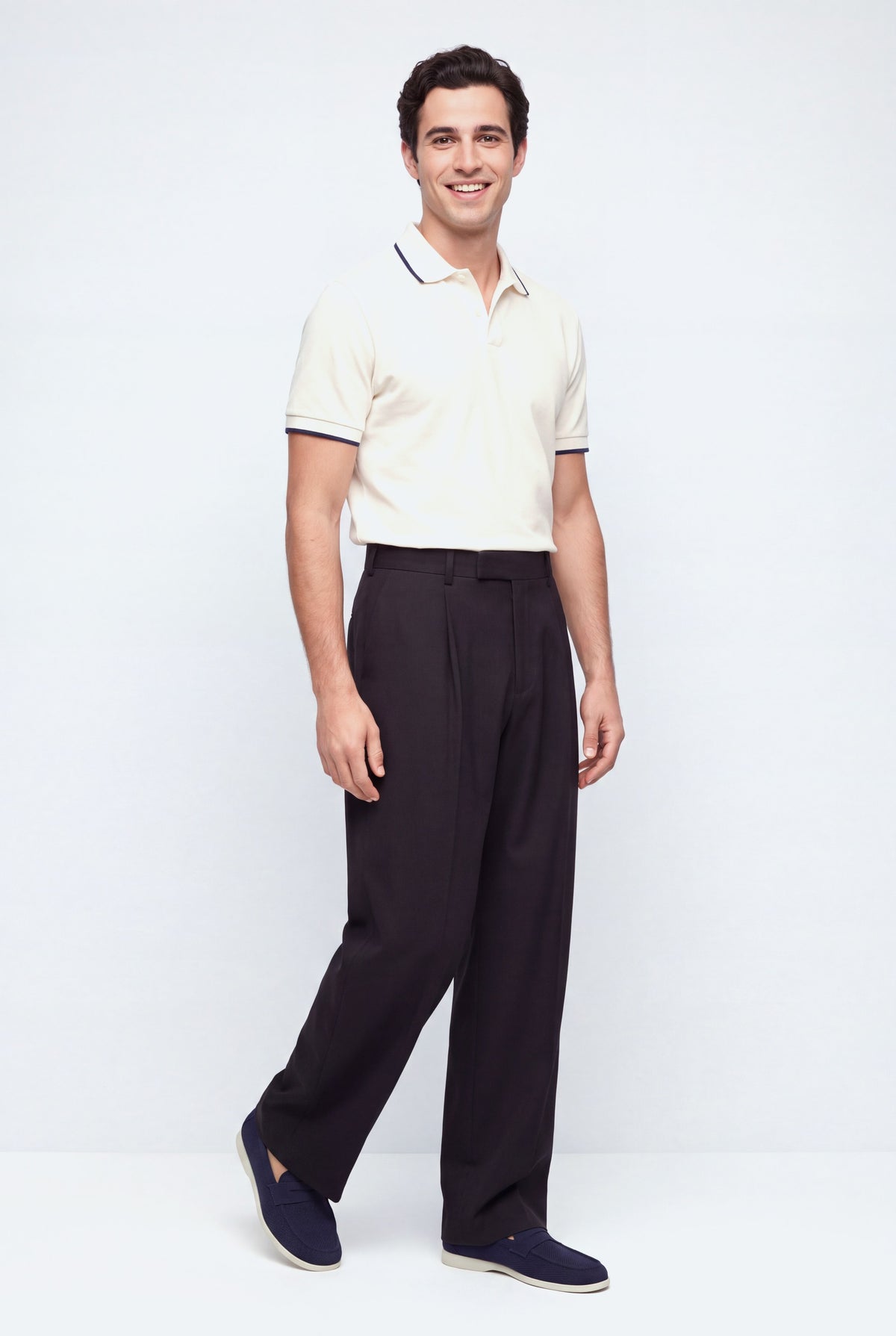 Black Pleated Smart Tailored Loose Fit Premium Trousers - Front View - Hustle N Holla