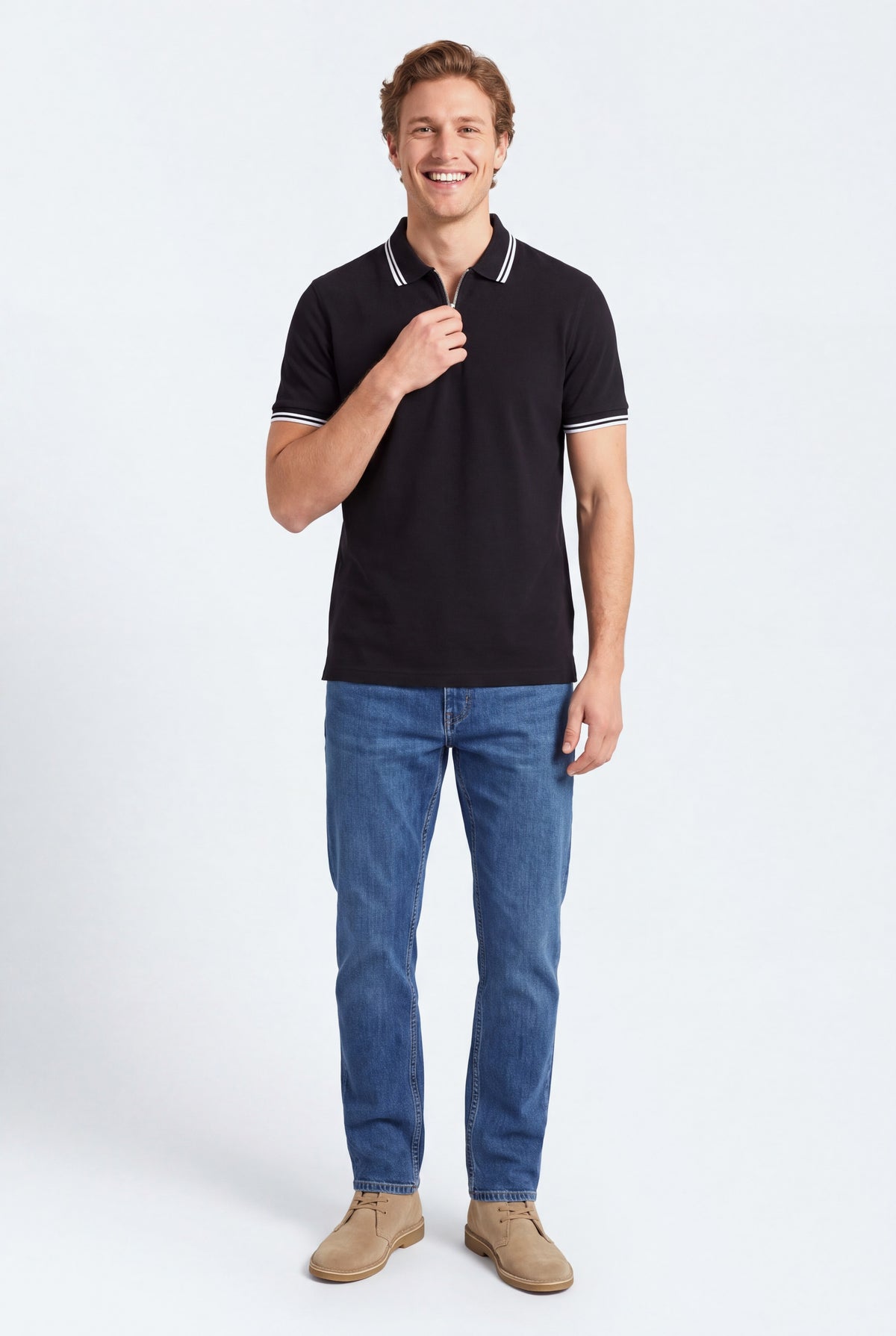 Black Regular Fit Pique Polo - Front View - Hustle N Holla