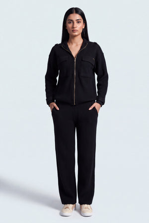 Black Relaxed Fit Utility Jacket - Front View - Hustle N Holla