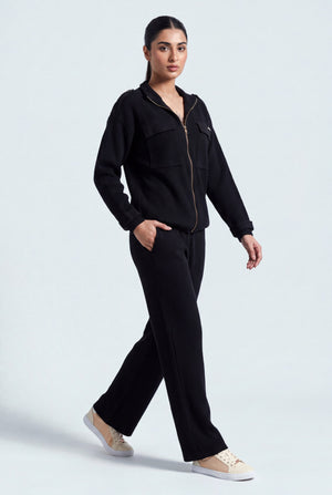 Black Relaxed Fit Utility Jacket - Front Side View - Hustle N Holla