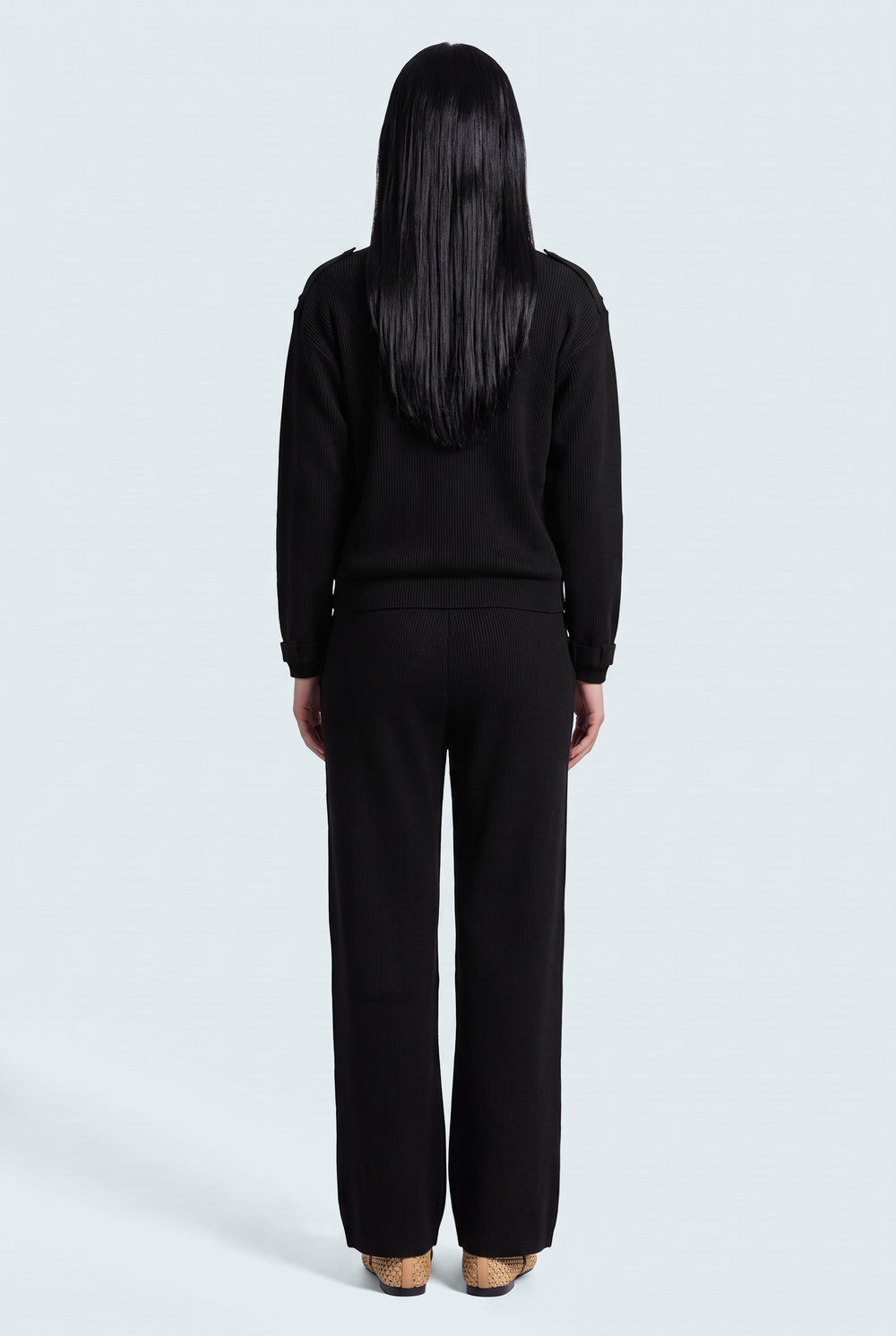 Black Wide leg Trousers - Back View - Hustle N Holla