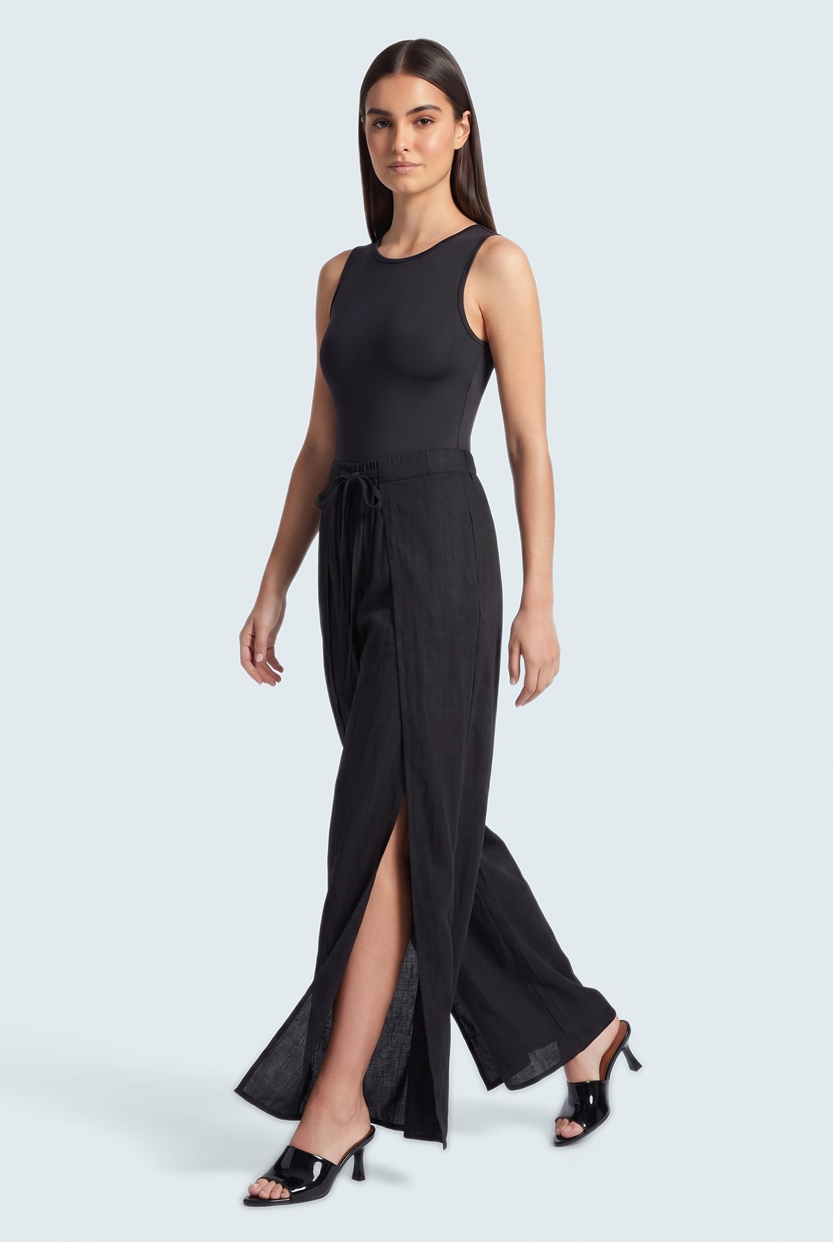 Black Wrap Over Silk Trousers - Front View - Hustle N Holla