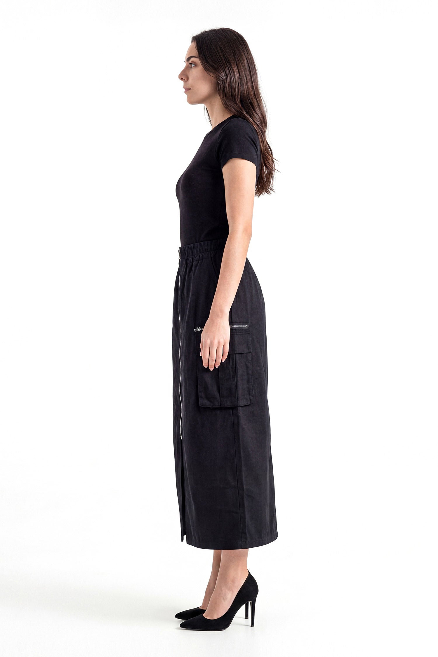 Black Zip Up Pockets Maxi Skirt - Hustle N Holla