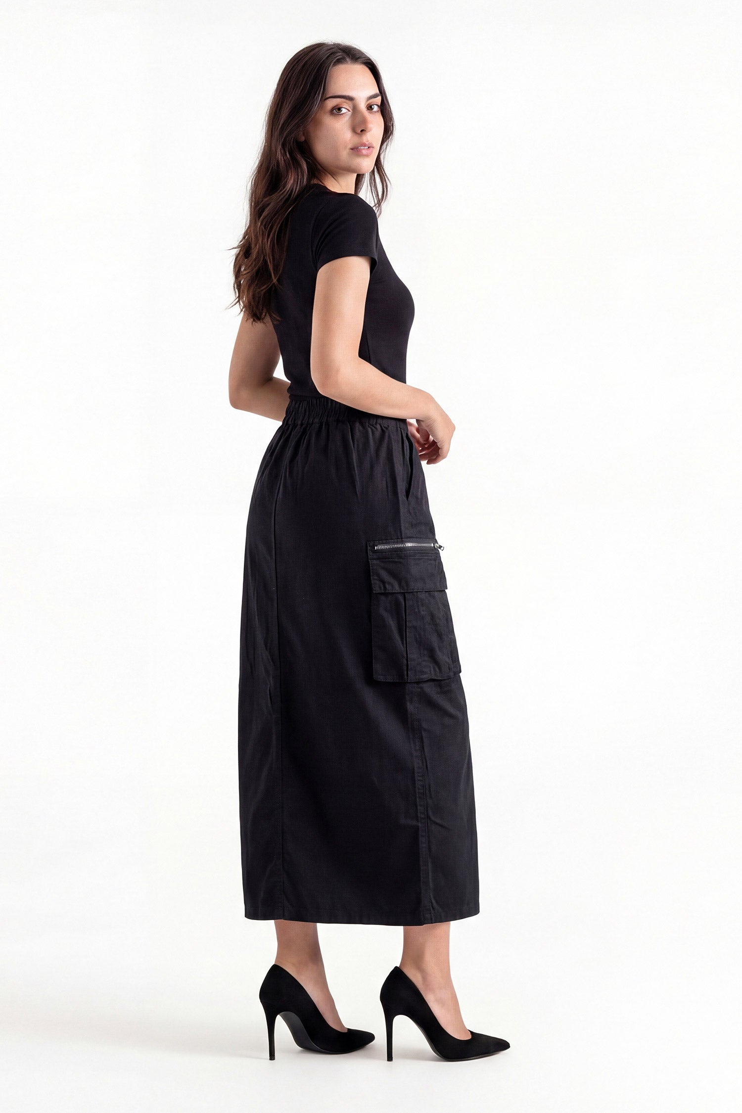 Black Zip Up Pockets Maxi Skirt - Hustle N Holla