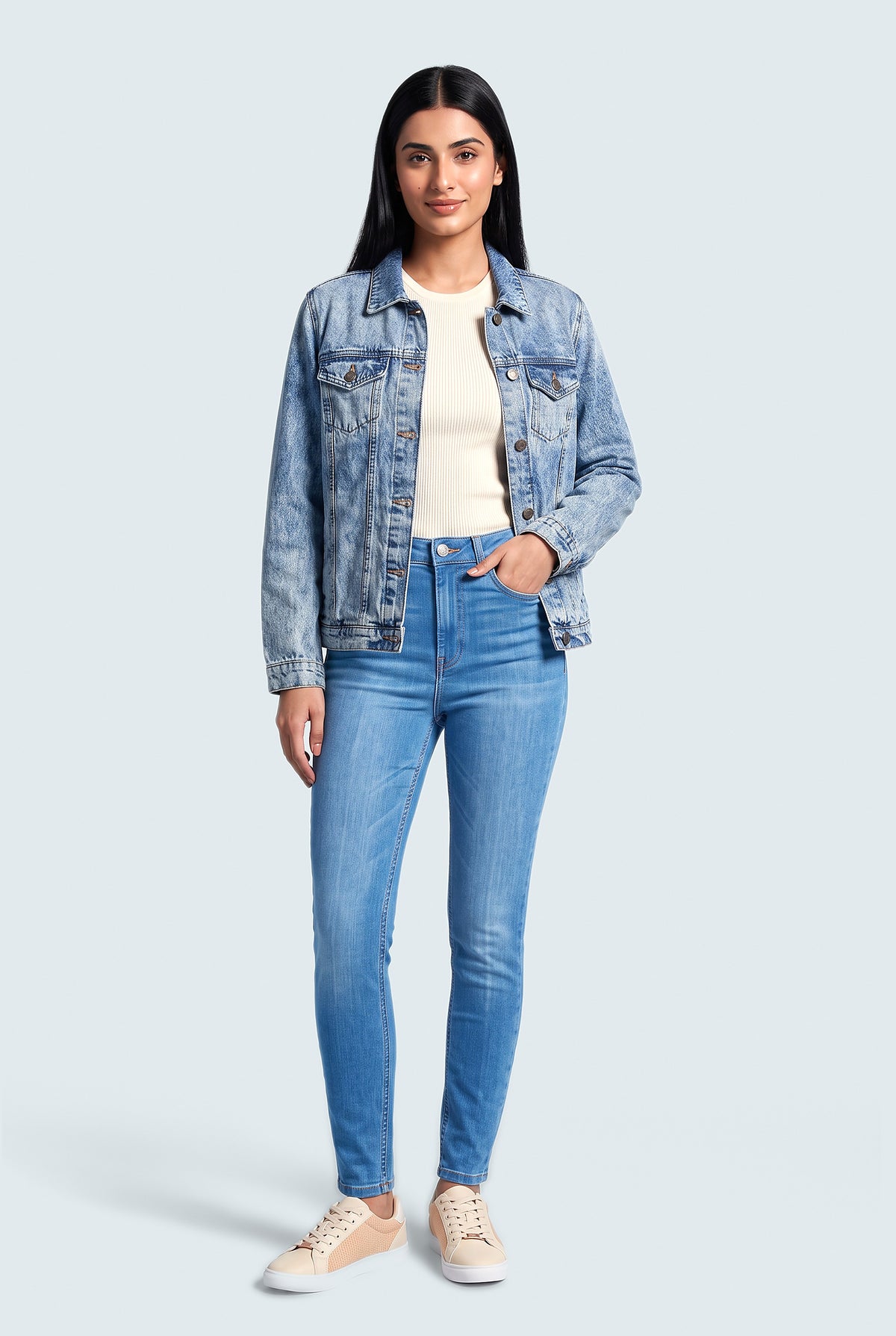 Blue Light Wash Relaxed Fit Denim Jacket - Front View - Hustle N Holla