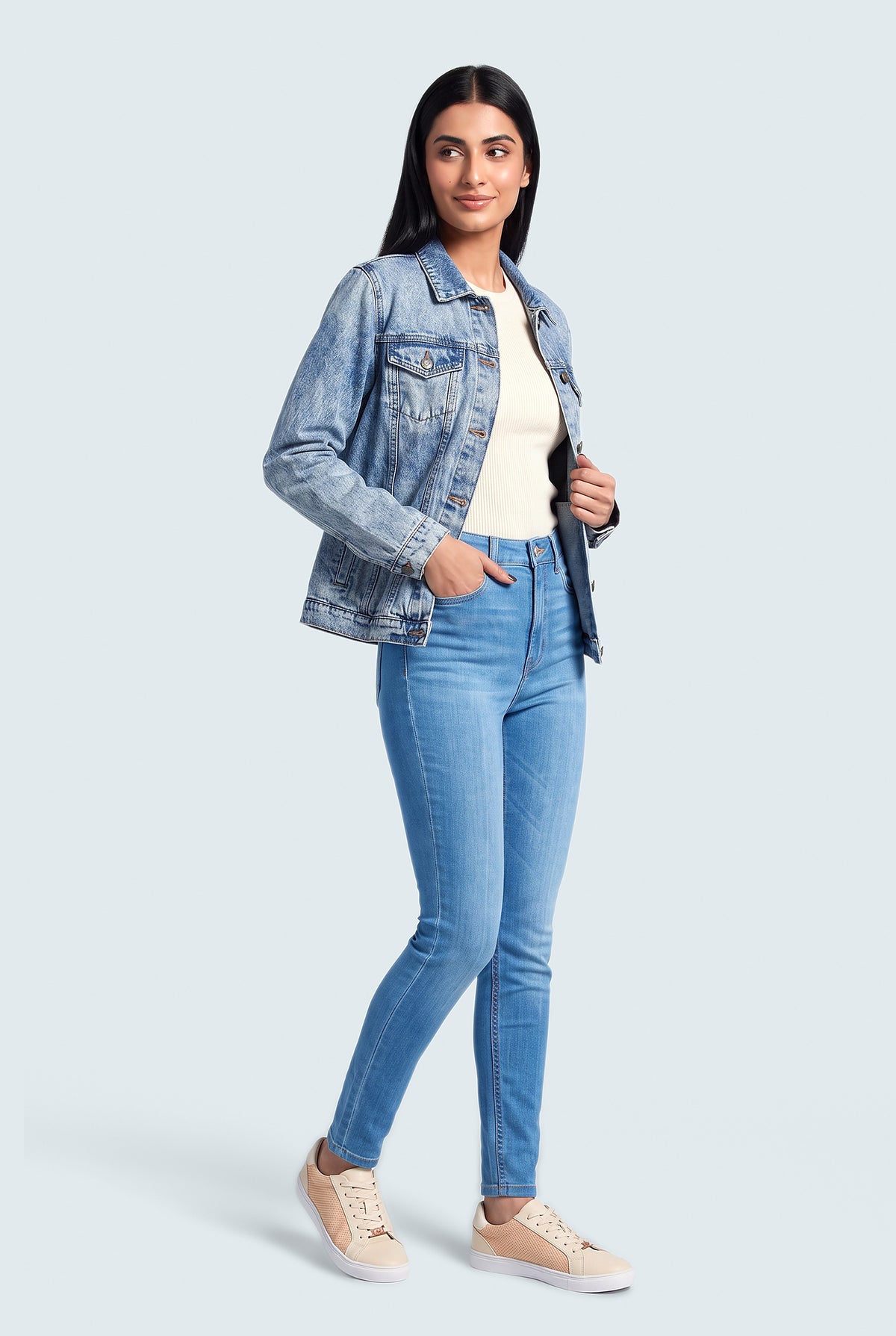 Blue Light Wash Relaxed Fit Denim Jacket - Front View - Hustle N Holla