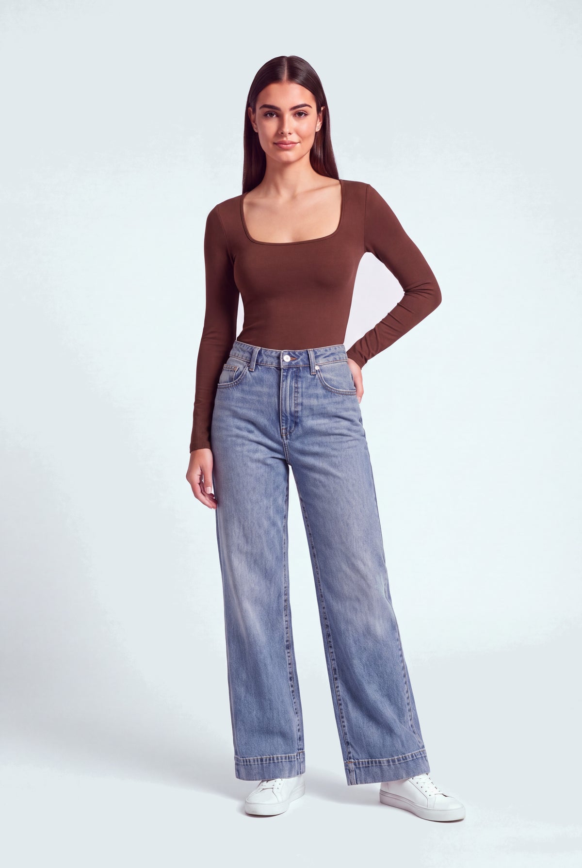 Blue Relaxed Fit Vintage Wash Denim Jeans - front view