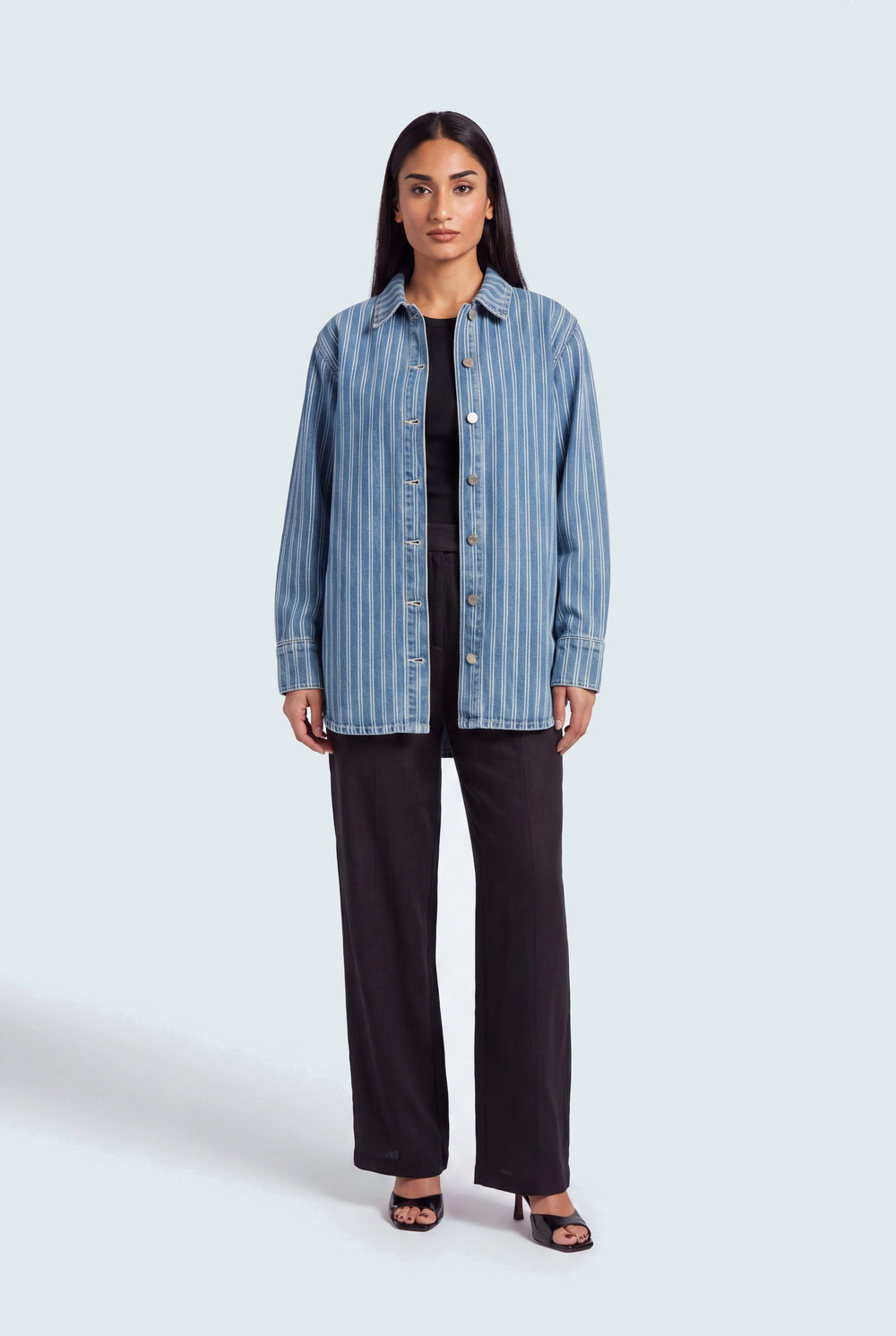 Blue Striped Relaxed Fit Denim Over Shirt - Hustle N Holla