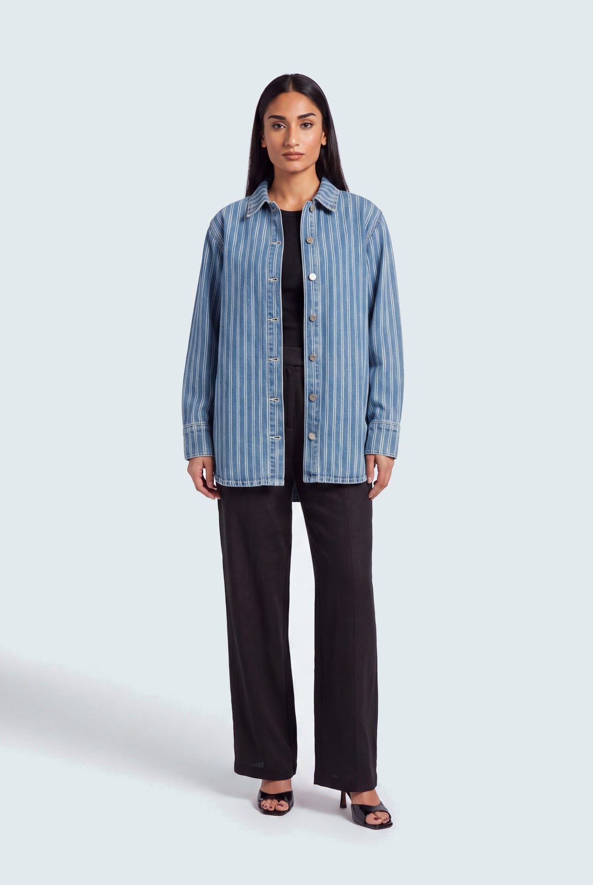 Blue Striped Relaxed Fit Denim Over Shirt - Hustle N Holla