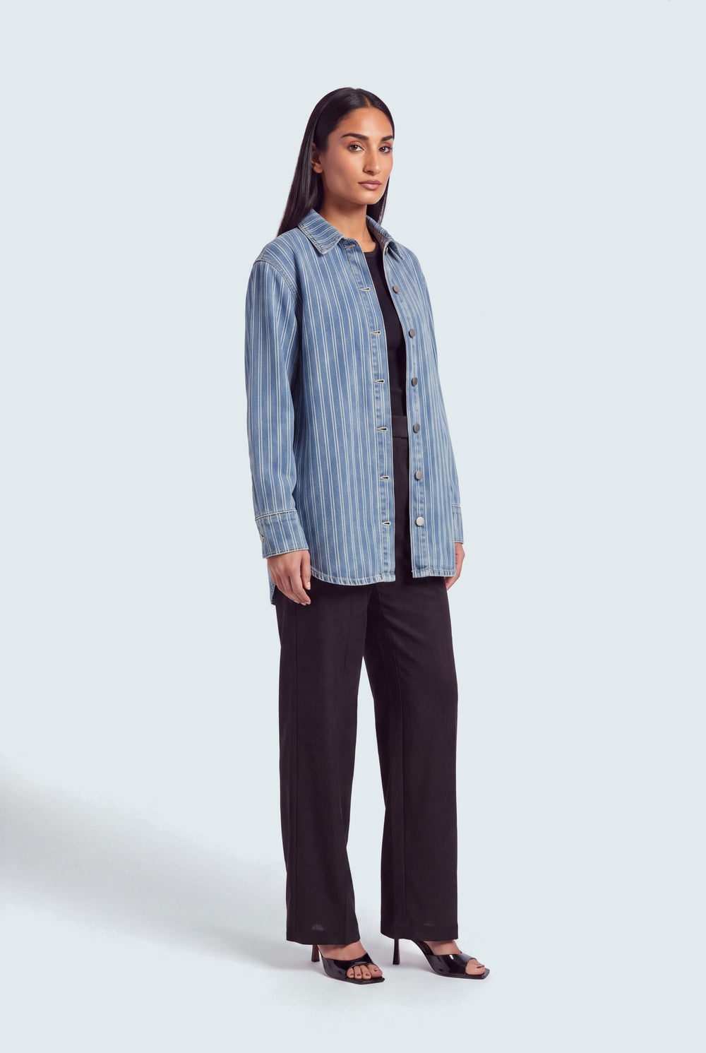Blue Striped Relaxed Fit Denim Over Shirt - Hustle N Holla