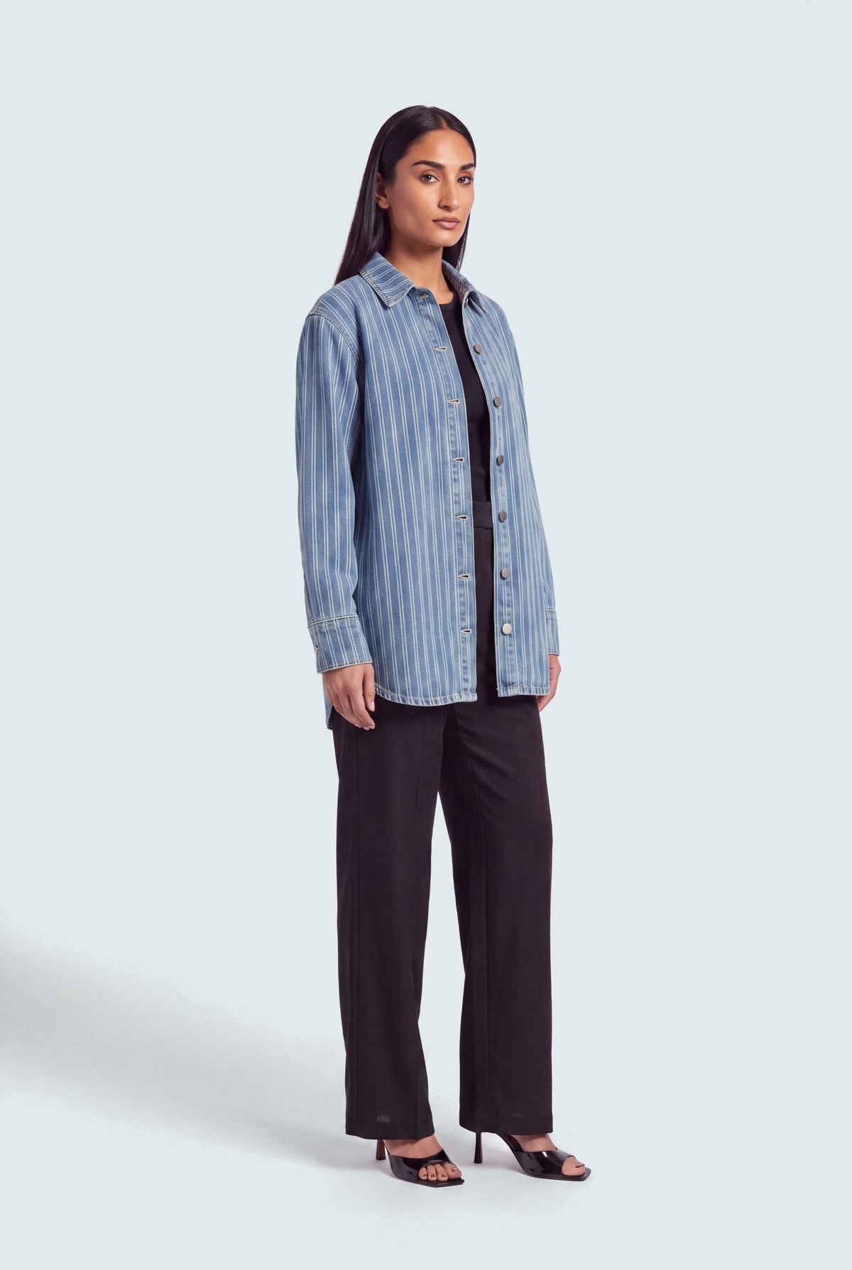 Blue Striped Relaxed Fit Denim Over Shirt - Hustle N Holla