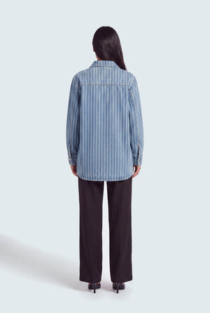 Blue Striped Relaxed Fit Denim Over Shirt - Hustle N Holla