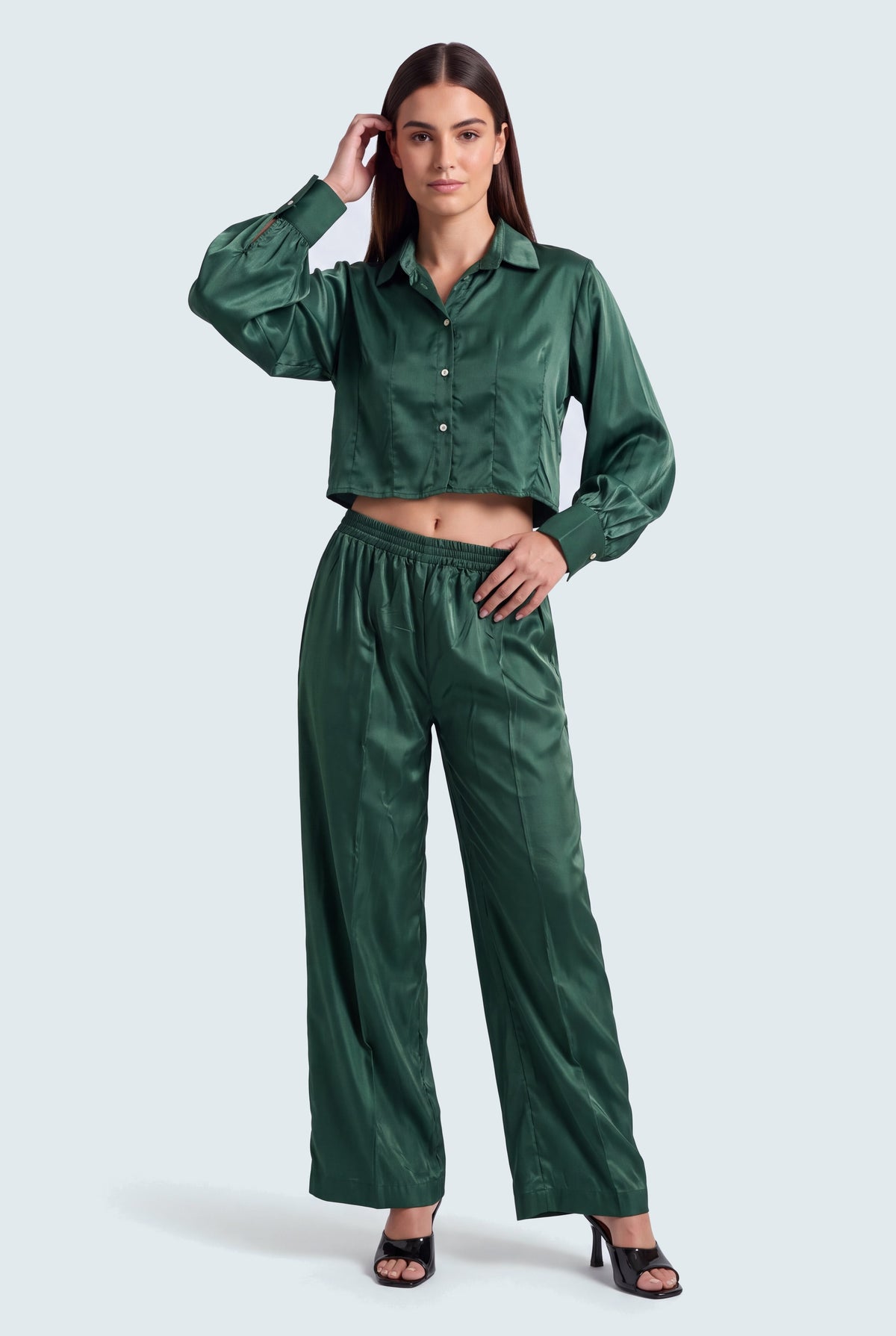 Bottle Green Button Down Crop Top - Hustle N Holla