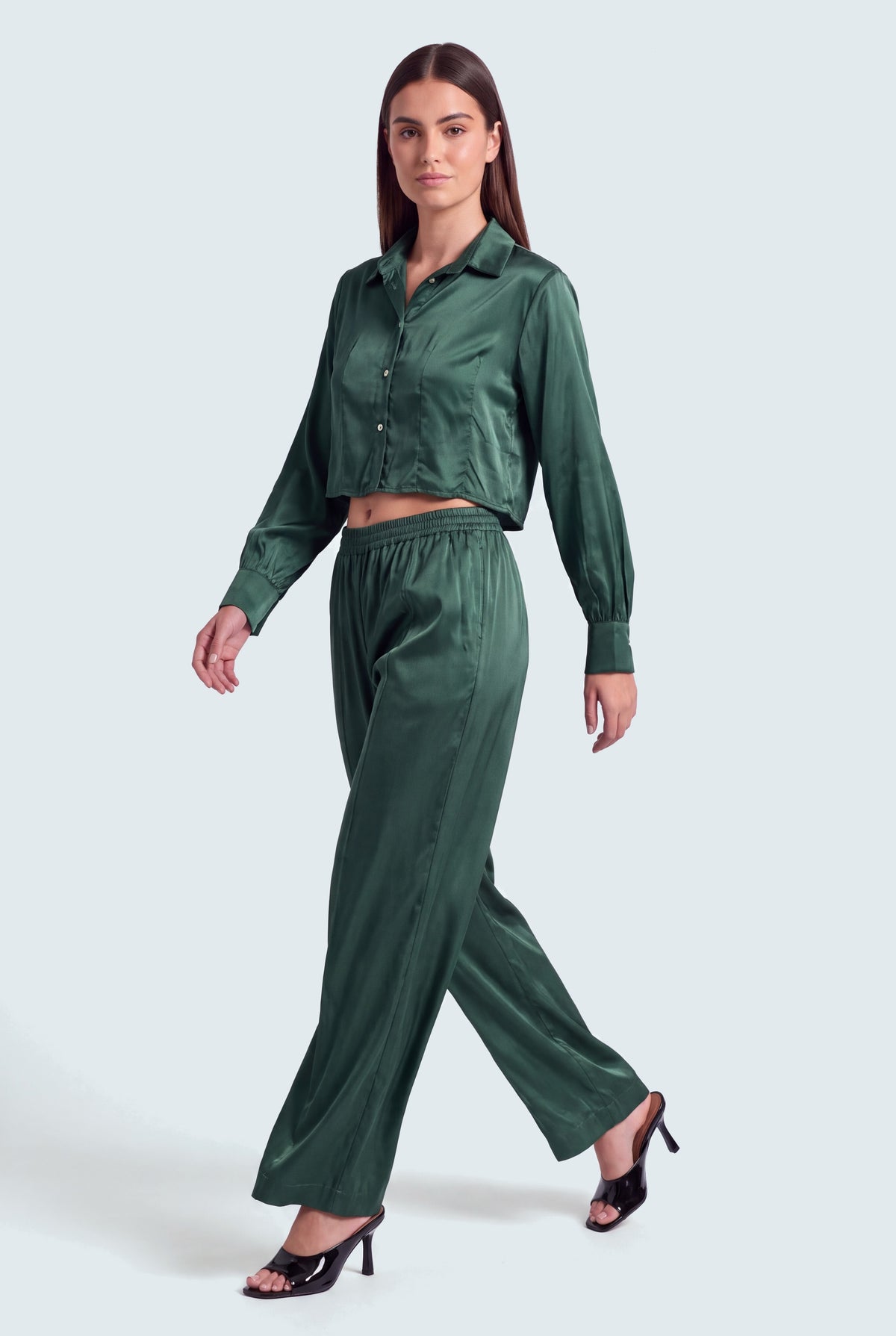 Bottle Green Button Down Crop Top - Hustle N Holla