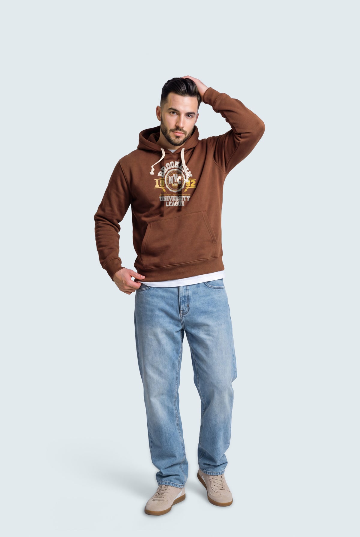 Brown Relaxed Fit Graphic Pull Over Hoodie - Hustle N Holla