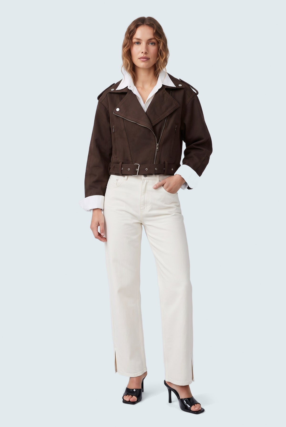 Brown Slim Fit Biker Jacket - Front View - Hustle N Holla