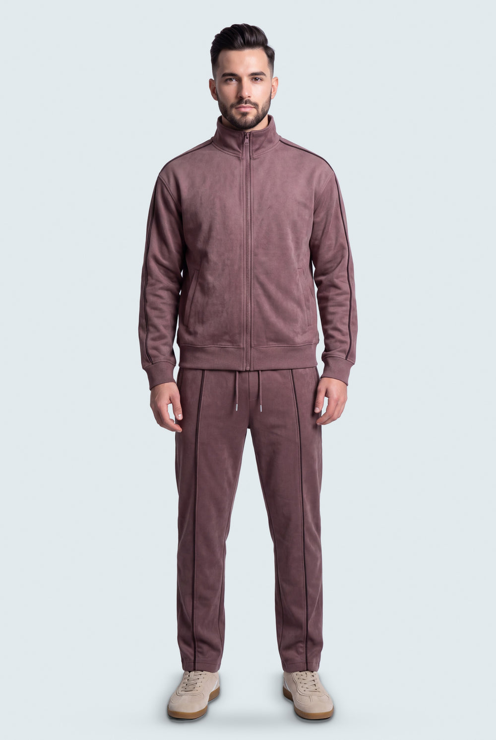 Brown Textured Regular Fit Mock Neck Zipper - Hustle N Holla