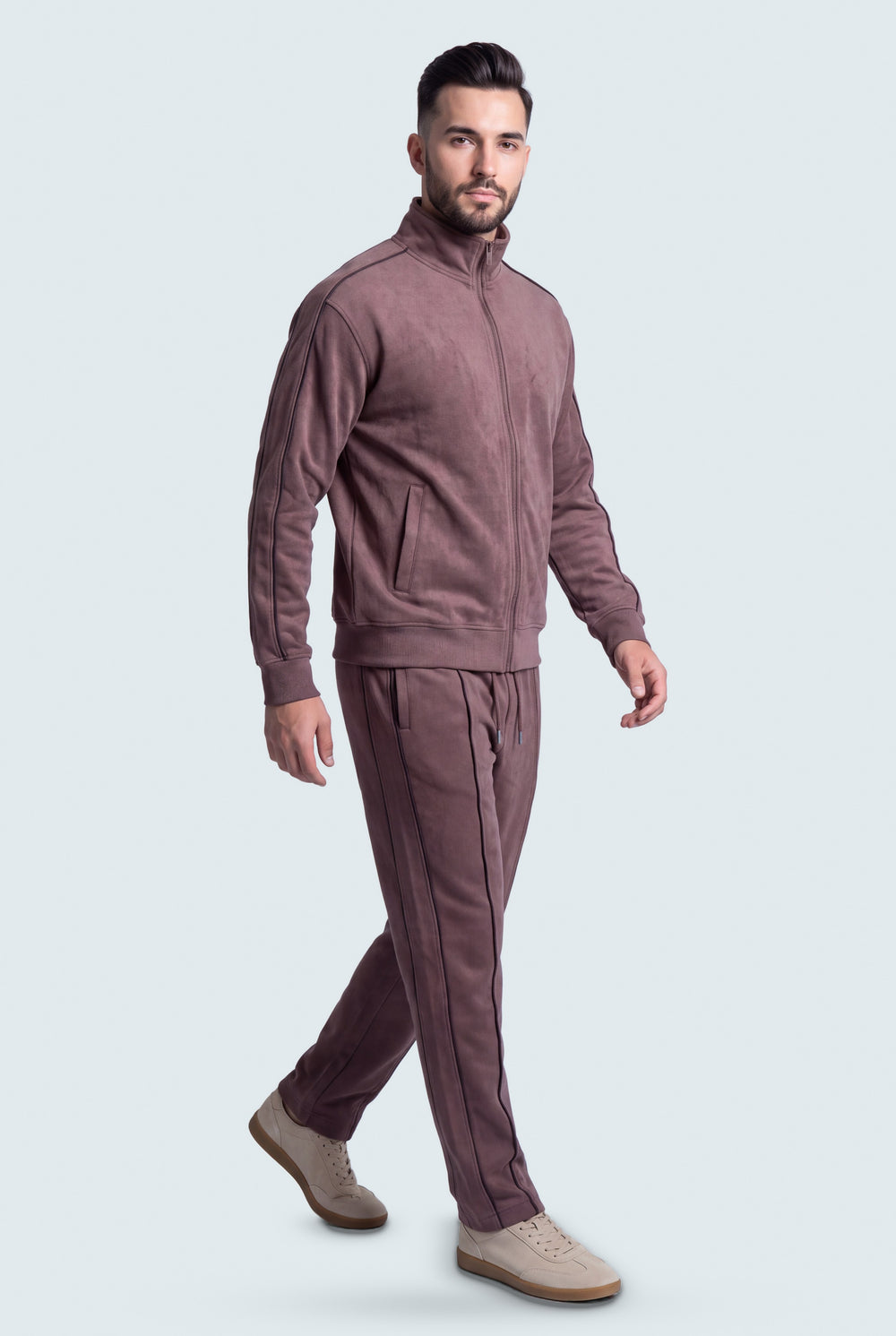 Brown Textured Regular Fit Mock Neck Zipper - Hustle N Holla