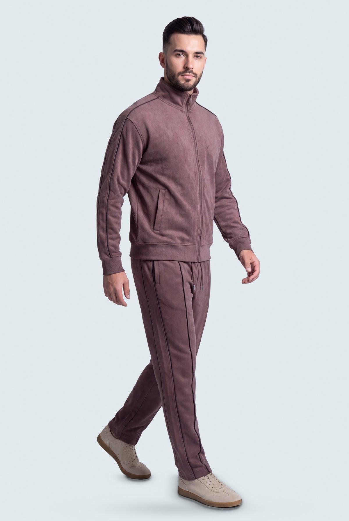 Brown Textured Regular Fit Mock Neck Zipper - Hustle N Holla