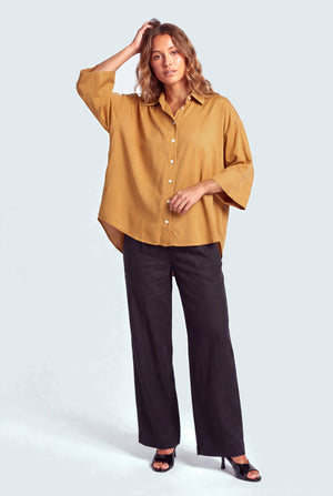 Camel Brown High Low Button Down Shirt - Hustle N Holla