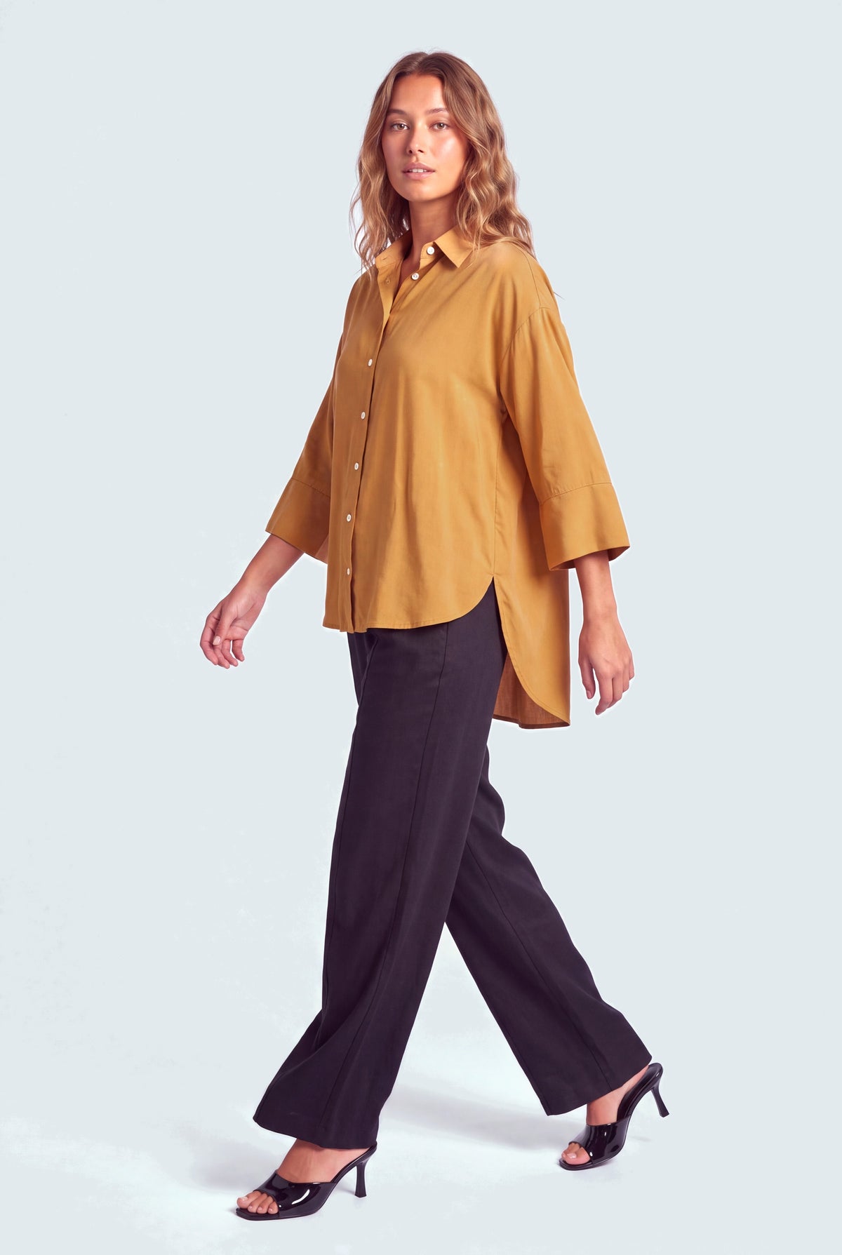 Camel Brown High Low Button Down Shirt - Hustle N Holla