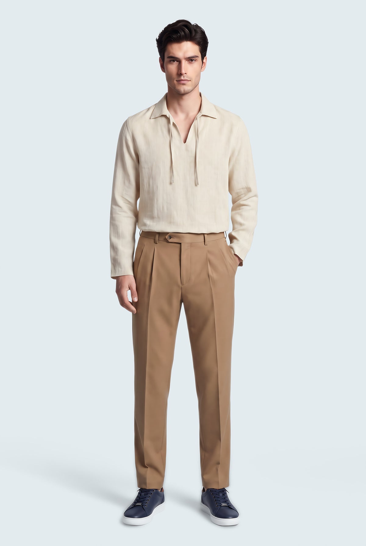 Camel Straight Fit Tailored Premium Trousers - Front View - Hustle N Holla