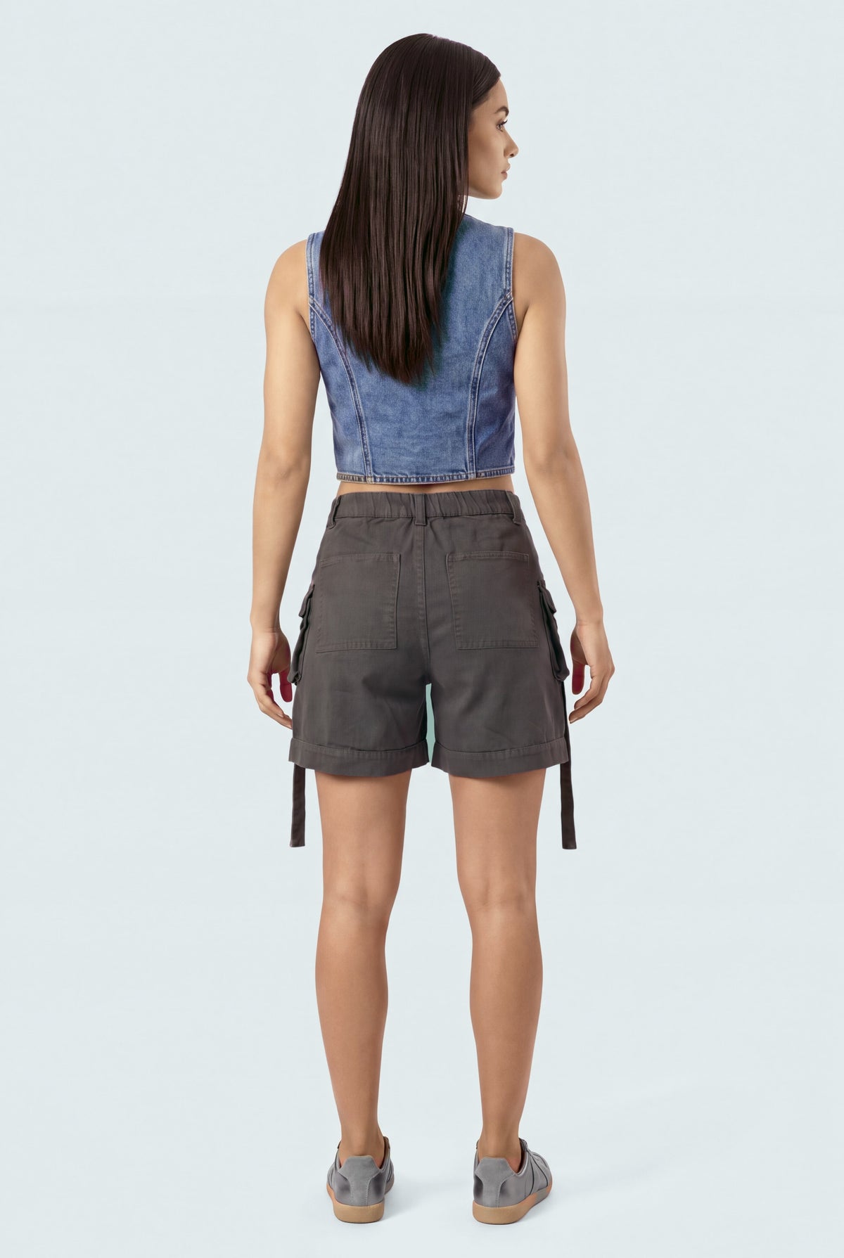 Charcoal Grey Mini Denim Shorts - Front View - Hustle N Holla