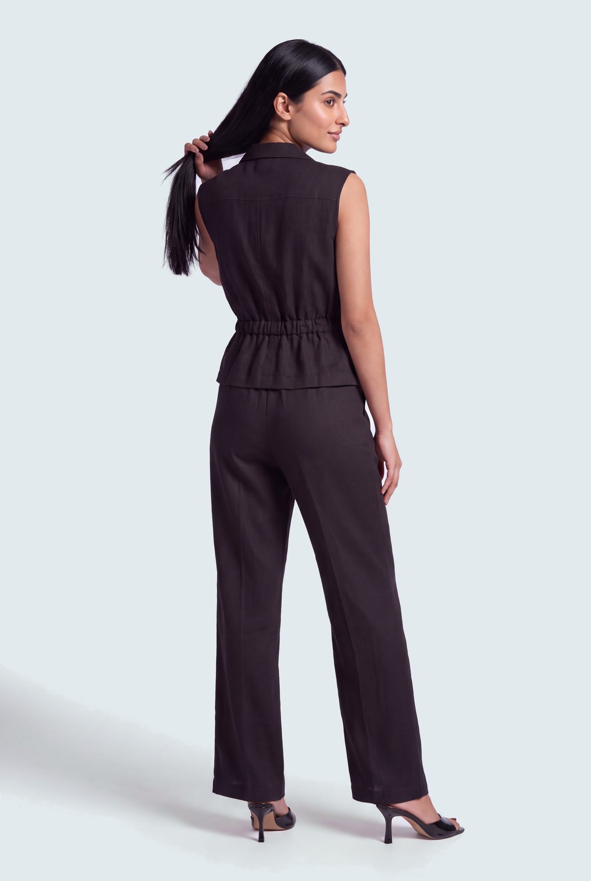 Coal Black Sleeveless Relaxed Fit Linen Top - Hustle N Holla