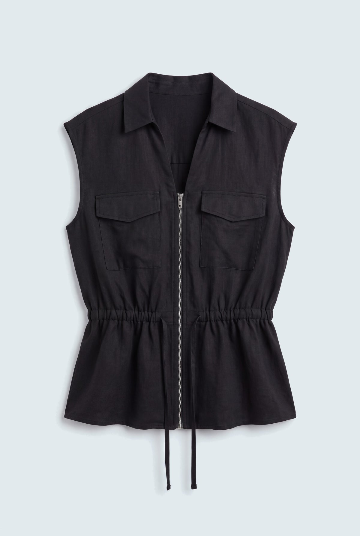 Coal Black Sleeveless Relaxed Fit Linen Top - Hustle N Holla