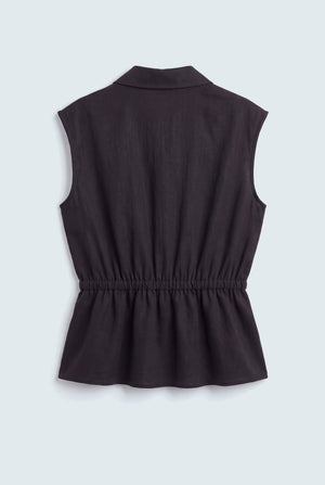 Coal Black Sleeveless Relaxed Fit Linen Top - Hustle N Holla