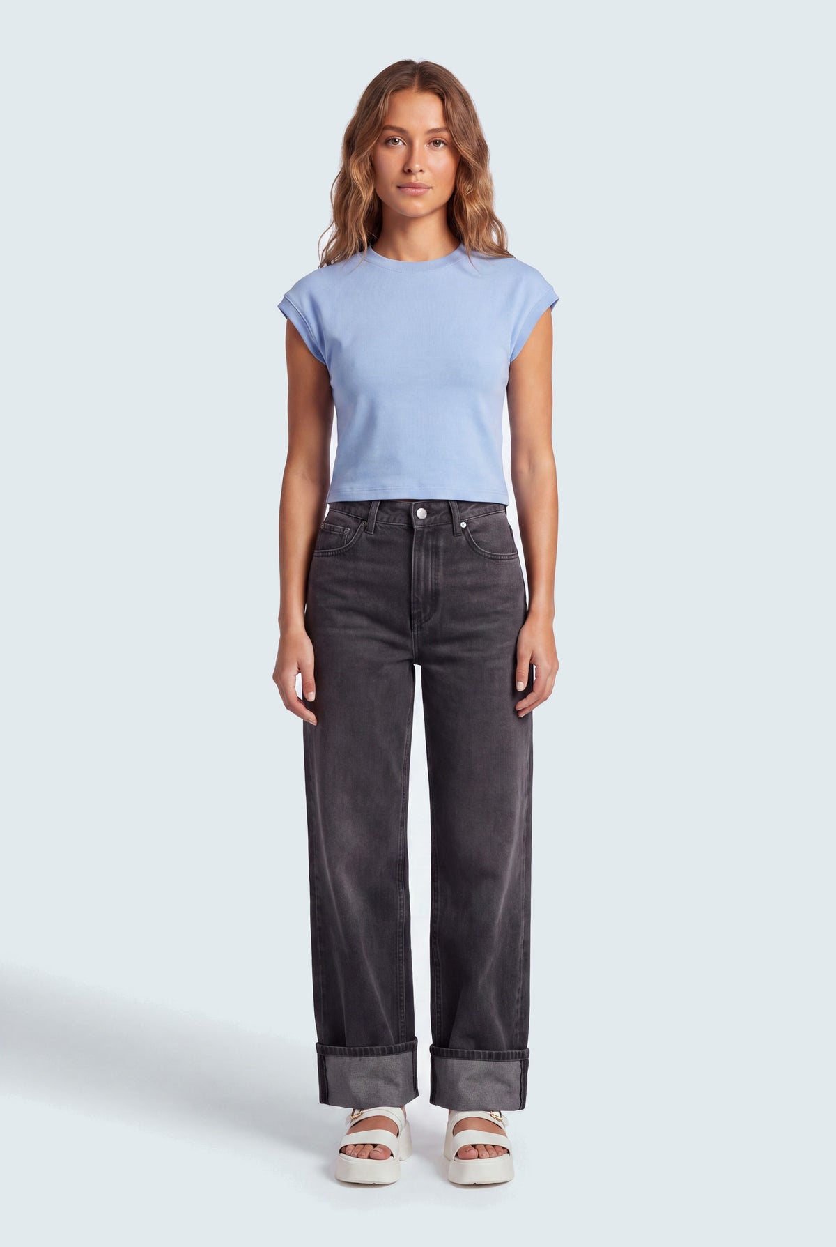 Cool Blue Relaxed Fit Rib Top - Hustle N Holla
