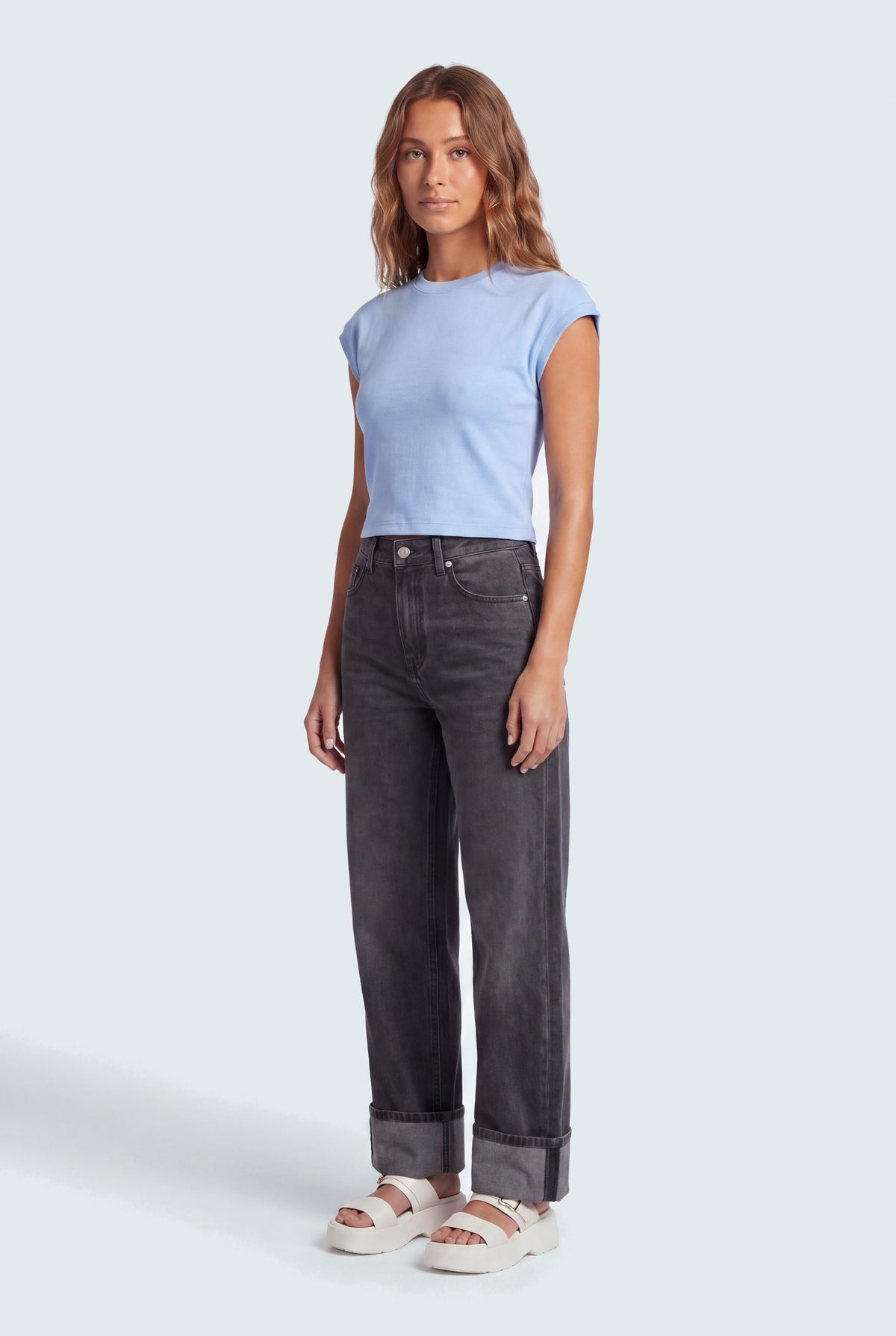 Cool Blue Relaxed Fit Rib Top - Hustle N Holla