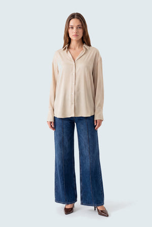 Cream Silk Loose Fit Blouse - Hustle N Holla