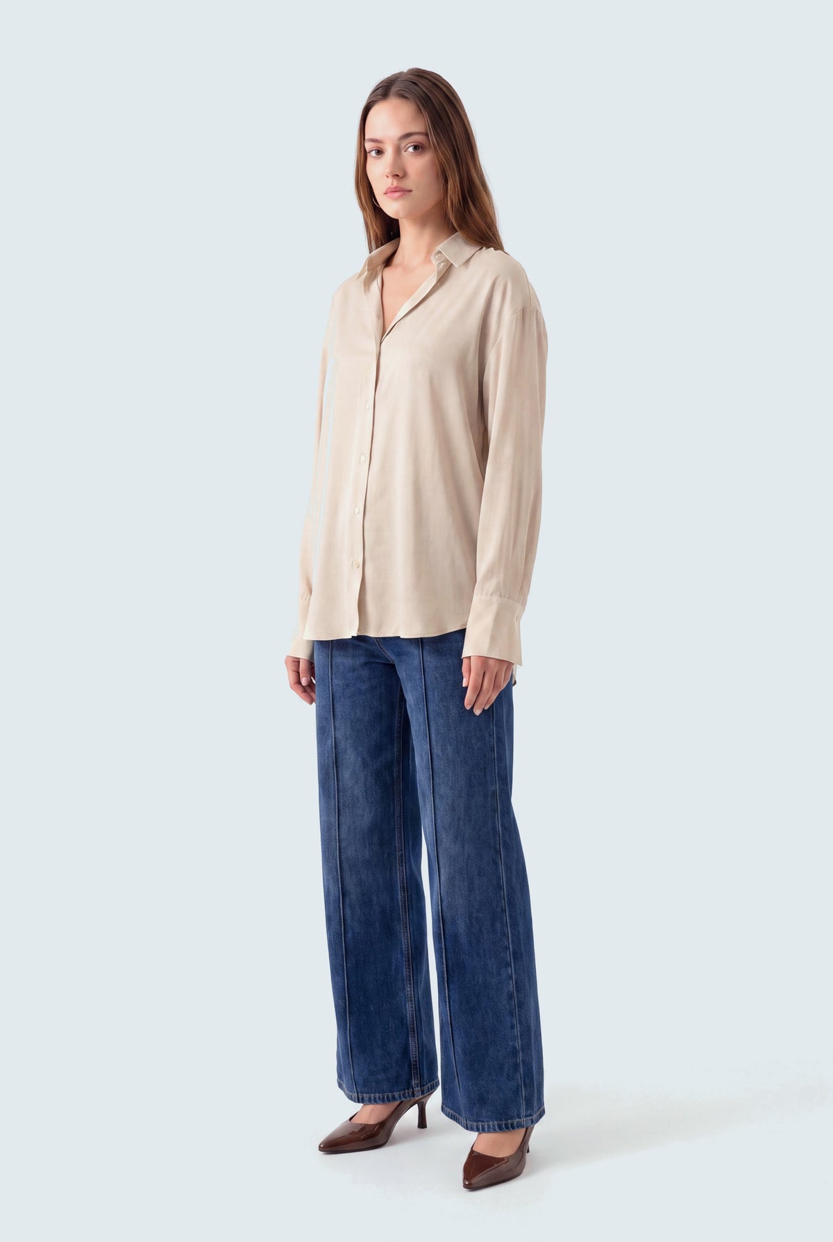 Cream Silk Loose Fit Blouse - Hustle N Holla