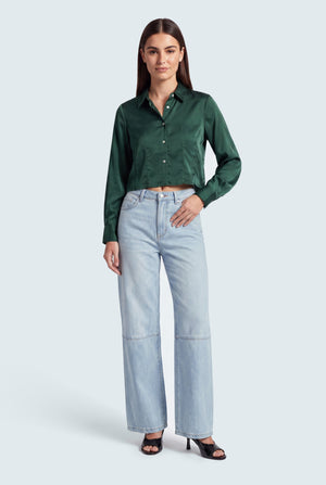 Cut & Sew Light Blue Mid Rise Wide Leg Jeans - Hustle N Holla