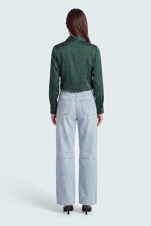 Cut & Sew Light Blue Mid Rise Wide Leg Jeans - Hustle N Holla