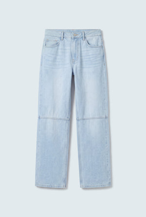 Cut & Sew Light Blue Mid Rise Wide Leg Jeans - Hustle N Holla