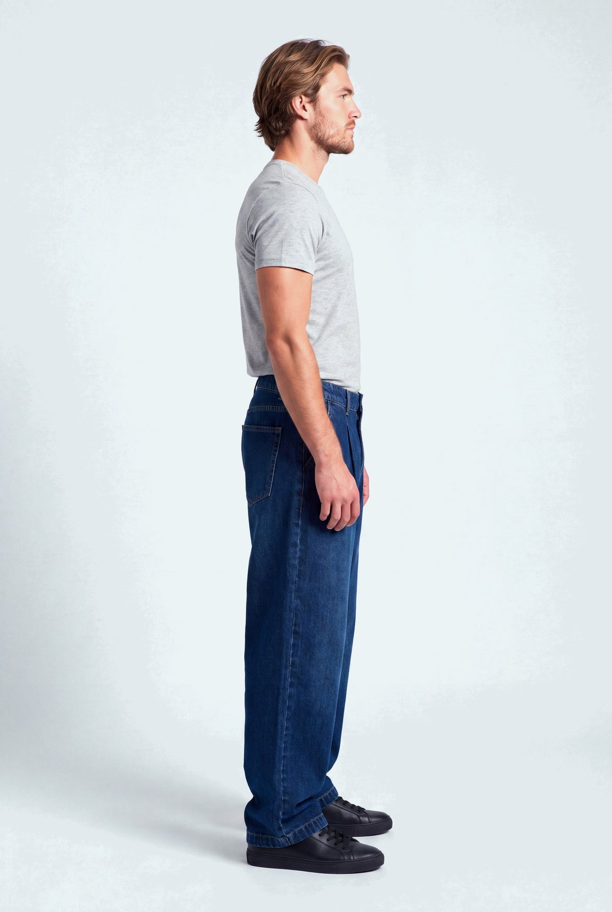 Dark Blue Pleated Wide Leg Denim Jeans - Hustle N Holla