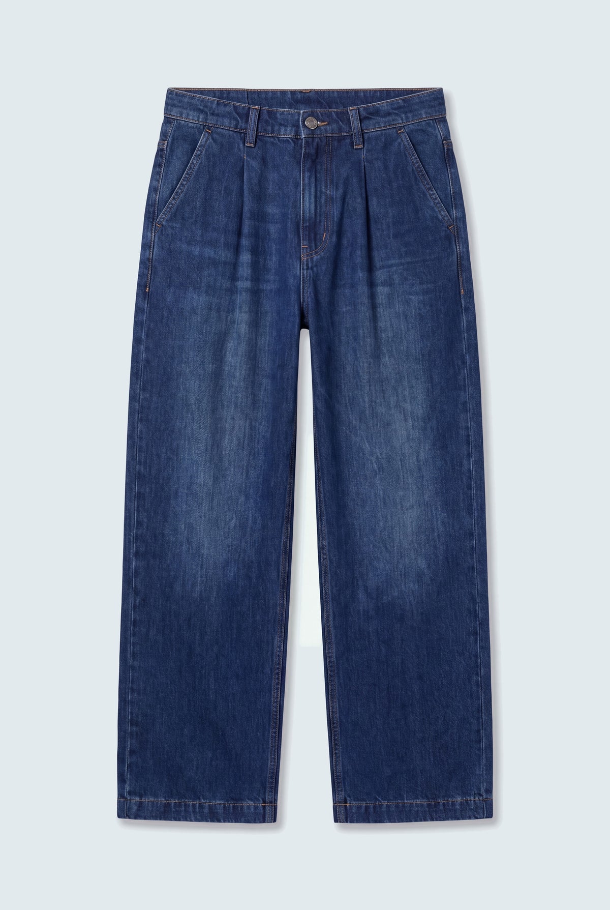 Dark Blue Pleated Wide Leg Denim Jeans - Hustle N Holla