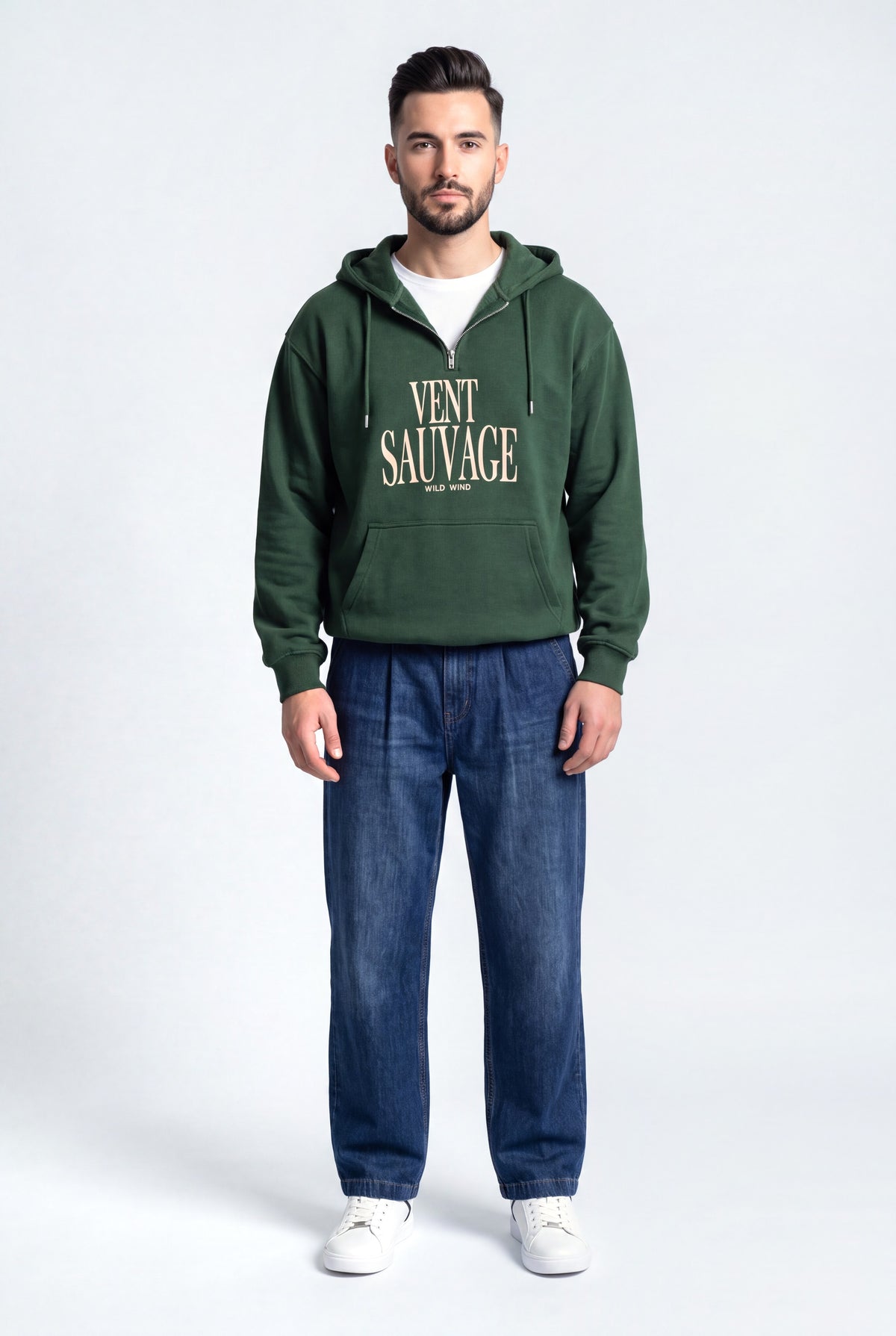 Dark Green Oversized Quarter Zip Statement Hoodie - Hustle N Holla