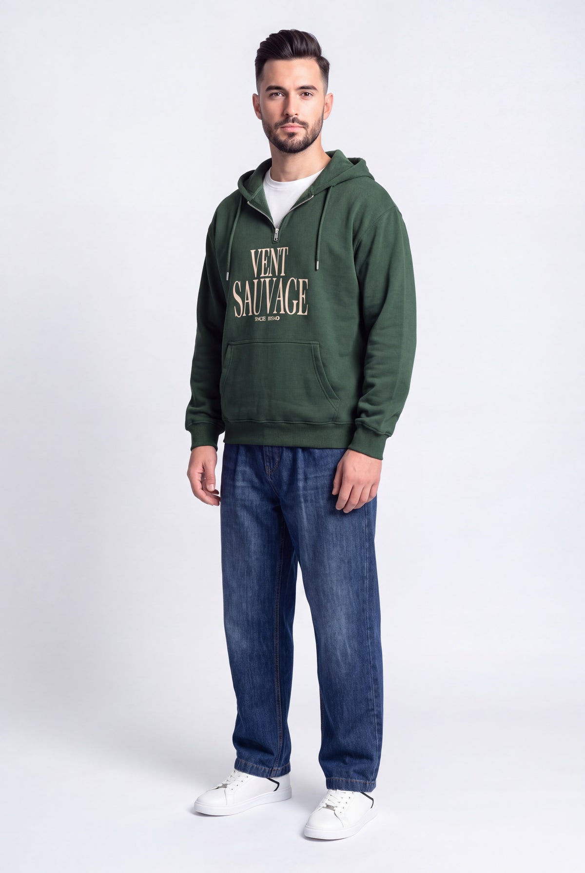 Dark Green Oversized Quarter Zip Statement Hoodie - Hustle N Holla