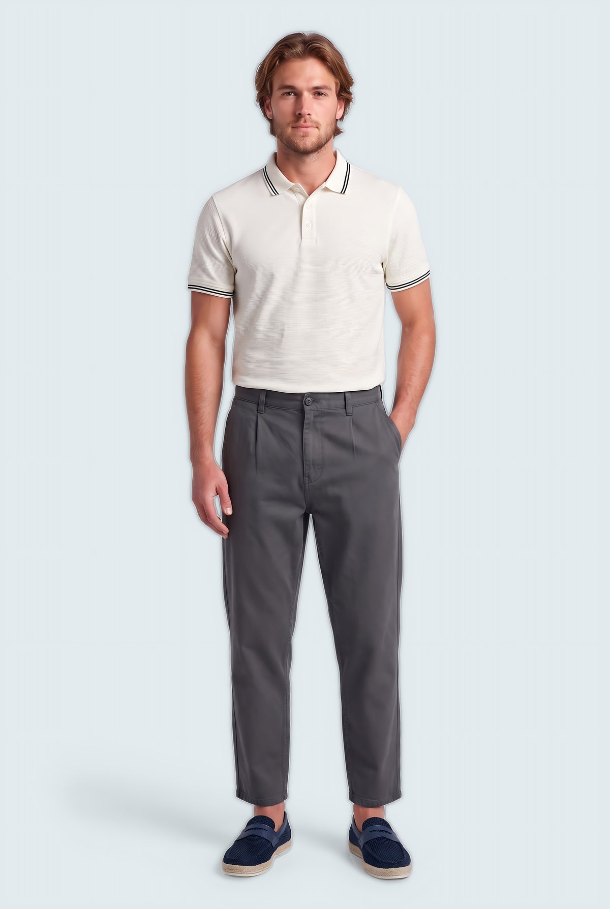 Dark Grey Loose Fit Cropped Twill Trousers - Front View - Hustle N Holla