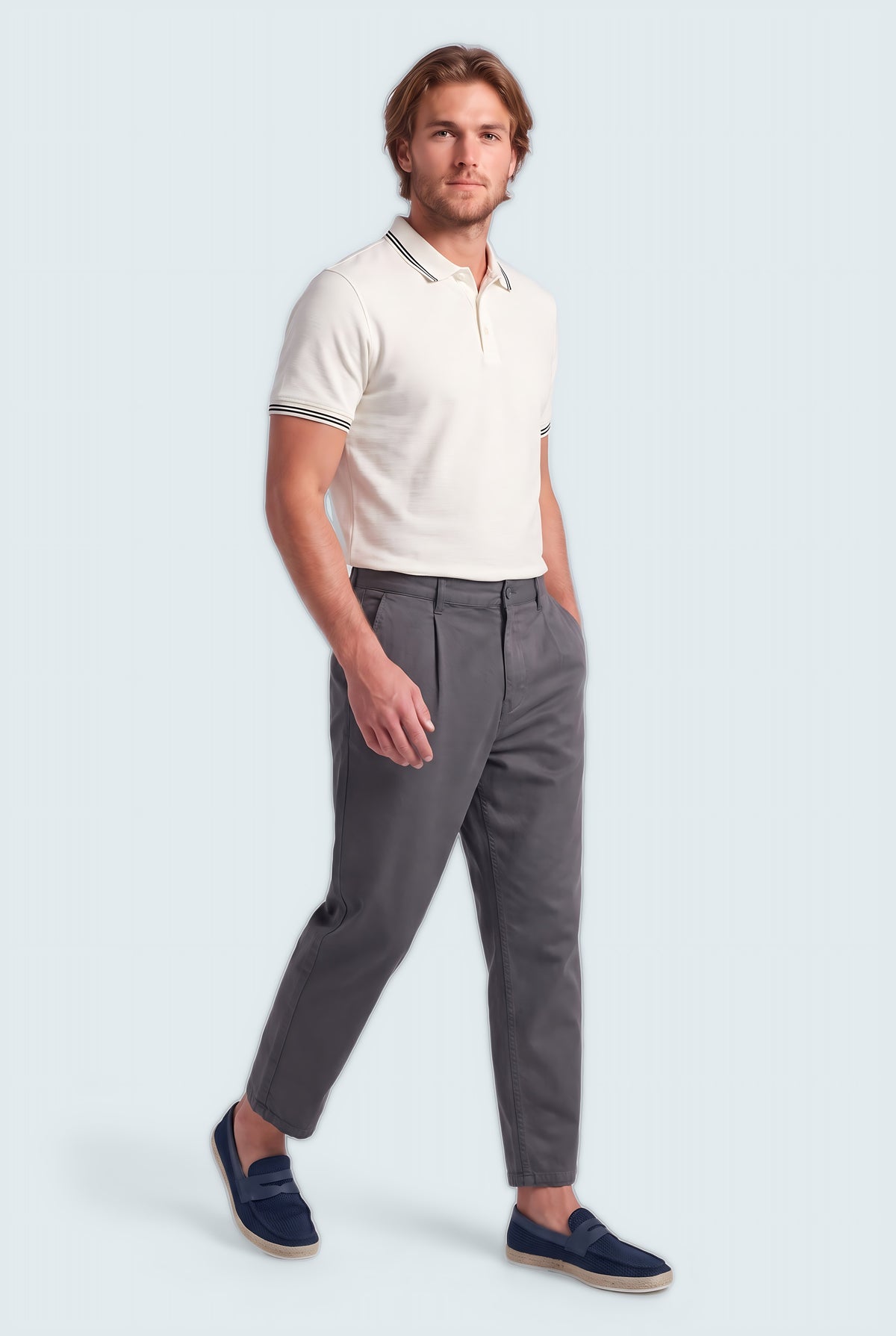 Dark Grey Loose Fit Cropped Twill Trousers - Front View - Hustle N Holla